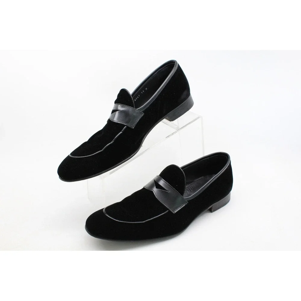 Saks Fifth Avenue Mens Black Velvet Penny Loafers Made in Italy Size 11 M 8567